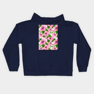 Pink hibiscus watercolor pattern Kids Hoodie